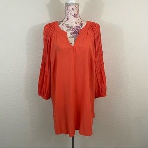 Ava & Viv sz:1X Dark Coral Split Neck 3/4th Sleeve Gauze Type BlouseTop